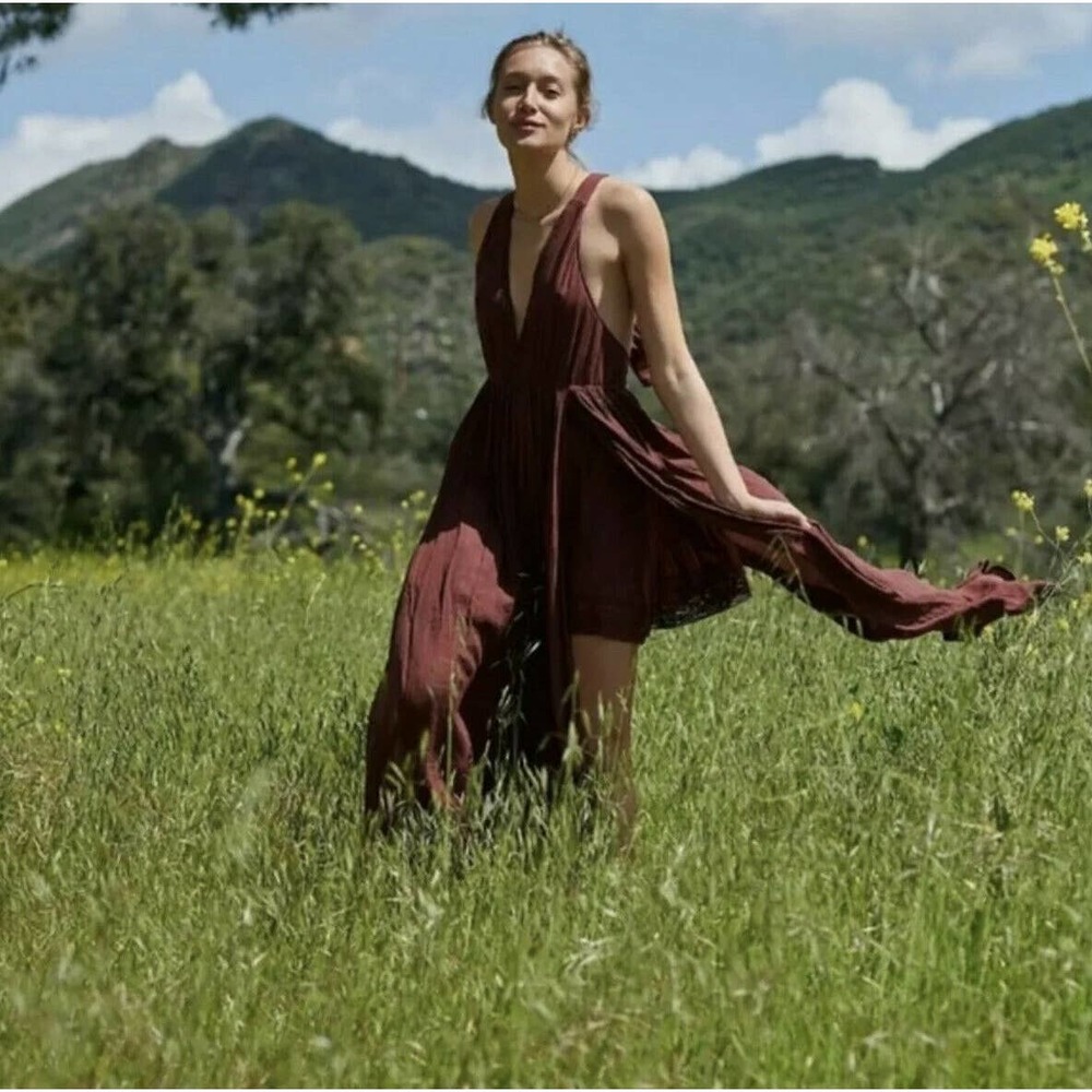 Free People Strong Statement Burgundy Maxi Dress XS